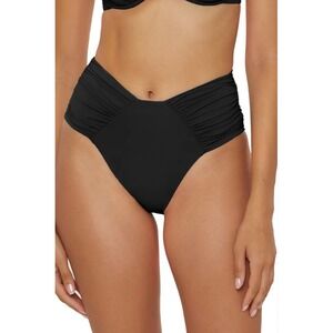 BECCA by Rebecca Virtue Black High Waist Ruched Bikini Bottom Size Medium NEW